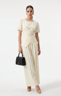 Cross-Front Peplum Top & Wide-Leg Trousers white Co-ord Set