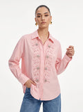 Crystal Floral Embellished Button-Down Pink Shirt