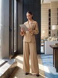 Belted Crinkle Satin Double-Breasted Blazer & Wide-Leg Trousers Camel Co-ord Set