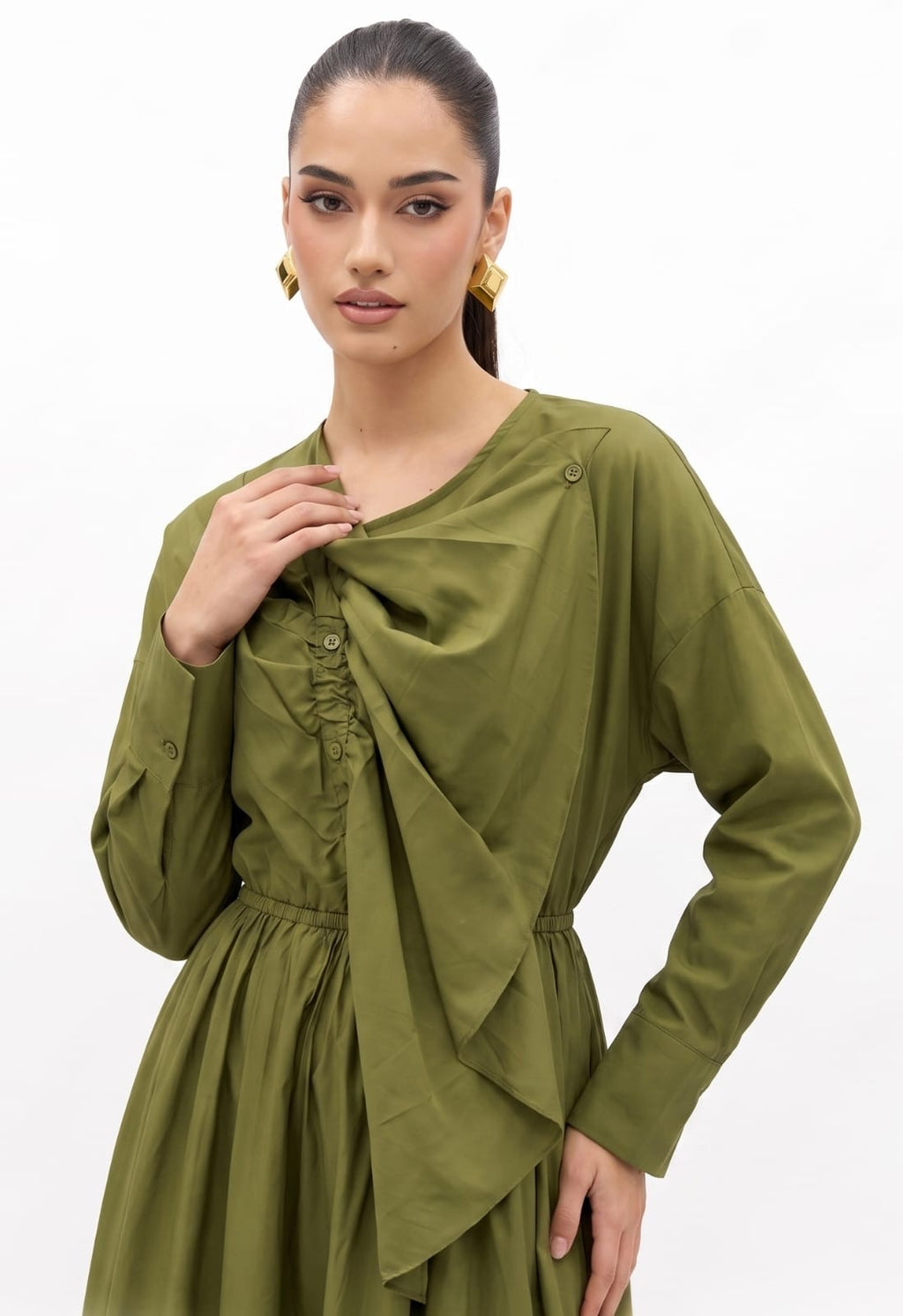 Draped green Co-ord Top & Skirt Set