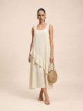 Asymmetric Ruffle milky white Midi Dress