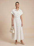 Utility Pocket Belted Off-White Shirt Dress