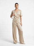 Satin Wrap Top & Wide-Leg Trousers Champagne Gold Co-ord Set