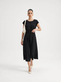Belted BLACK Cap-Sleeve Midi Dress