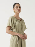 Beaded Neckline Flutter Sleeve Sage Green Midi Dress