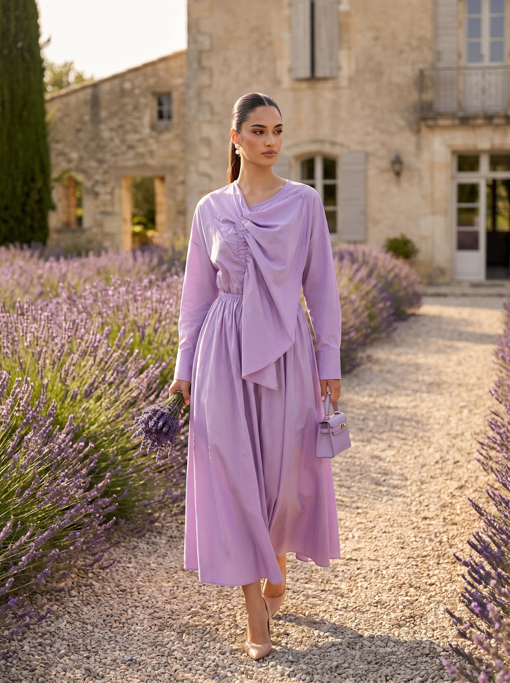 Draped Lavender Co-ord Top & Skirt Set