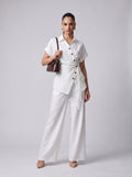 Side-Tie Wrap Shirt & Wide-Leg Trousers white Co-ord Set