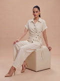 Side-Tie Wrap Shirt & Wide-Leg Trousers beige Co-ord Set