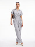 Side-Tie Wrap Shirt & Wide-Leg Trousers sky blue Co-ord Set
