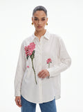 3D Hydrangea Floral Beaded WHITE Cotton Shirt