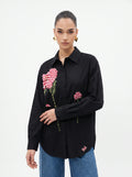 3D Hydrangea Floral Beaded BLACK Cotton Shirt