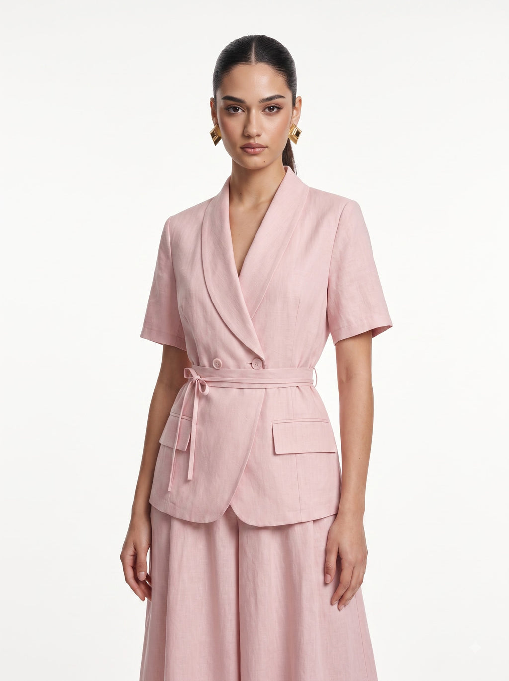 Double-Breasted Blazer Top & Skirt PINK Co-ord Set