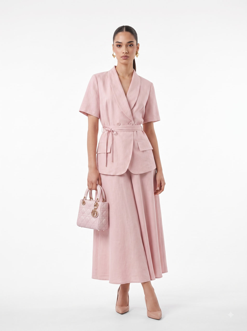 Double-Breasted Blazer Top & Skirt PINK Co-ord Set
