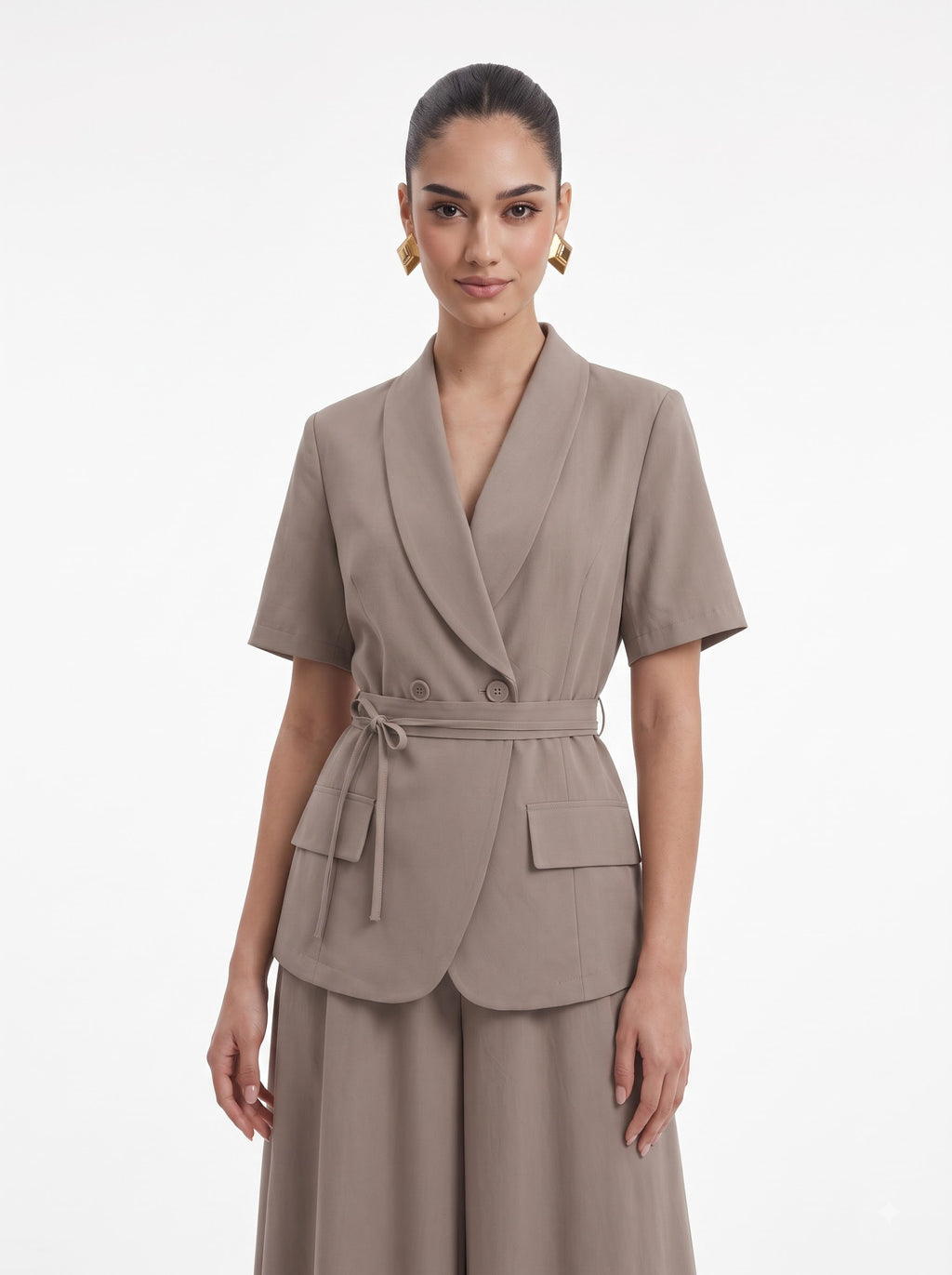 Double-Breasted Blazer Top & Skirt BEIGE BROWN  Co-ord Set
