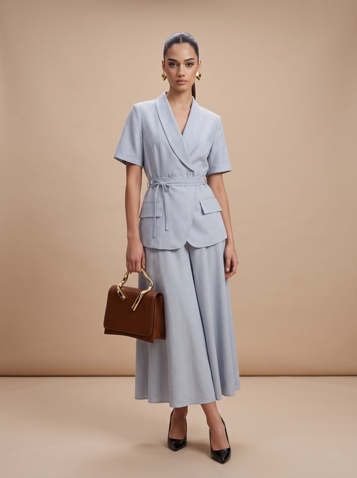 Double-Breasted Blazer Top & Skirt LIGHT BLUE Co-ord Set