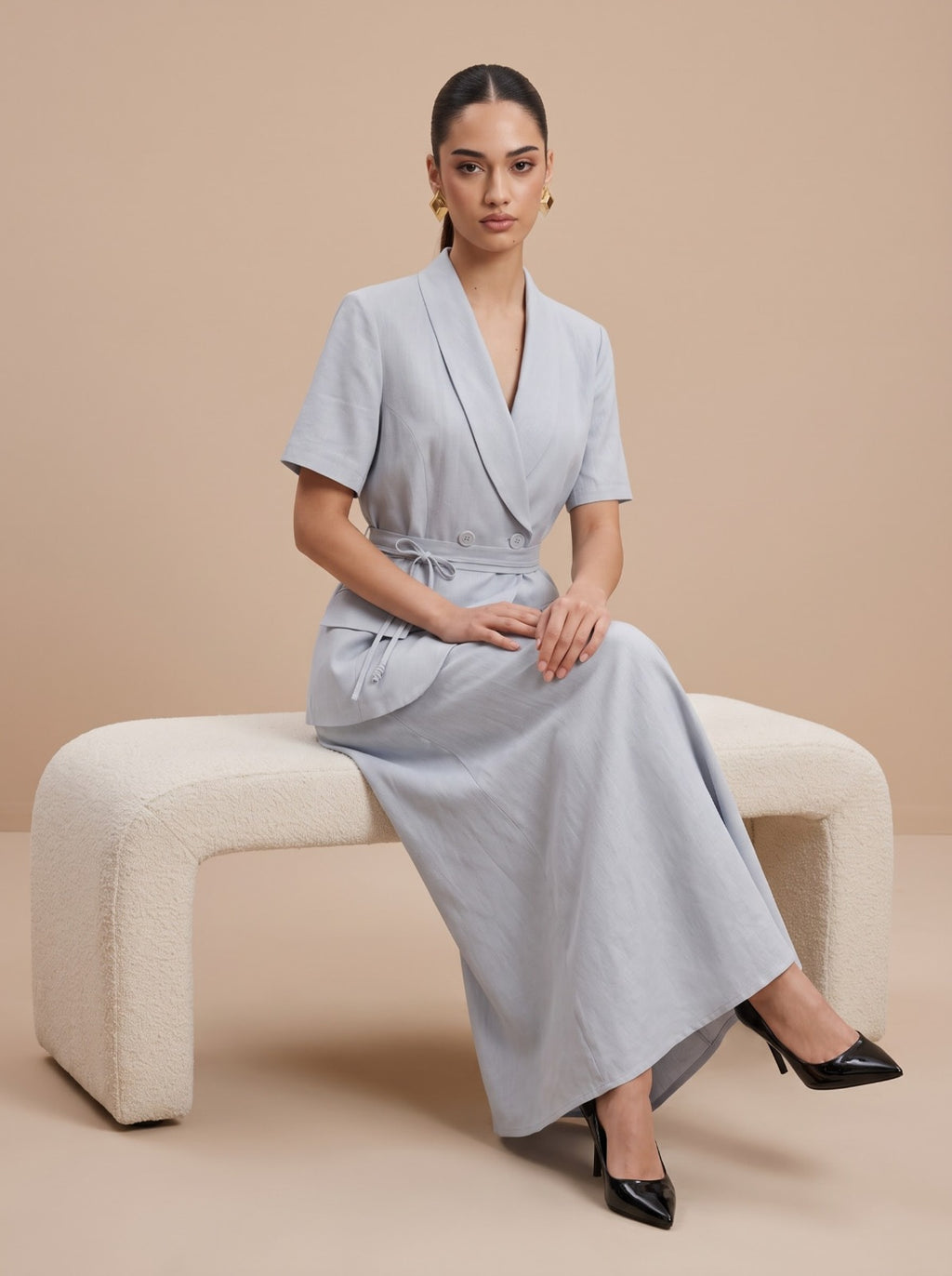 Double-Breasted Blazer Top & Skirt LIGHT BLUE Co-ord Set