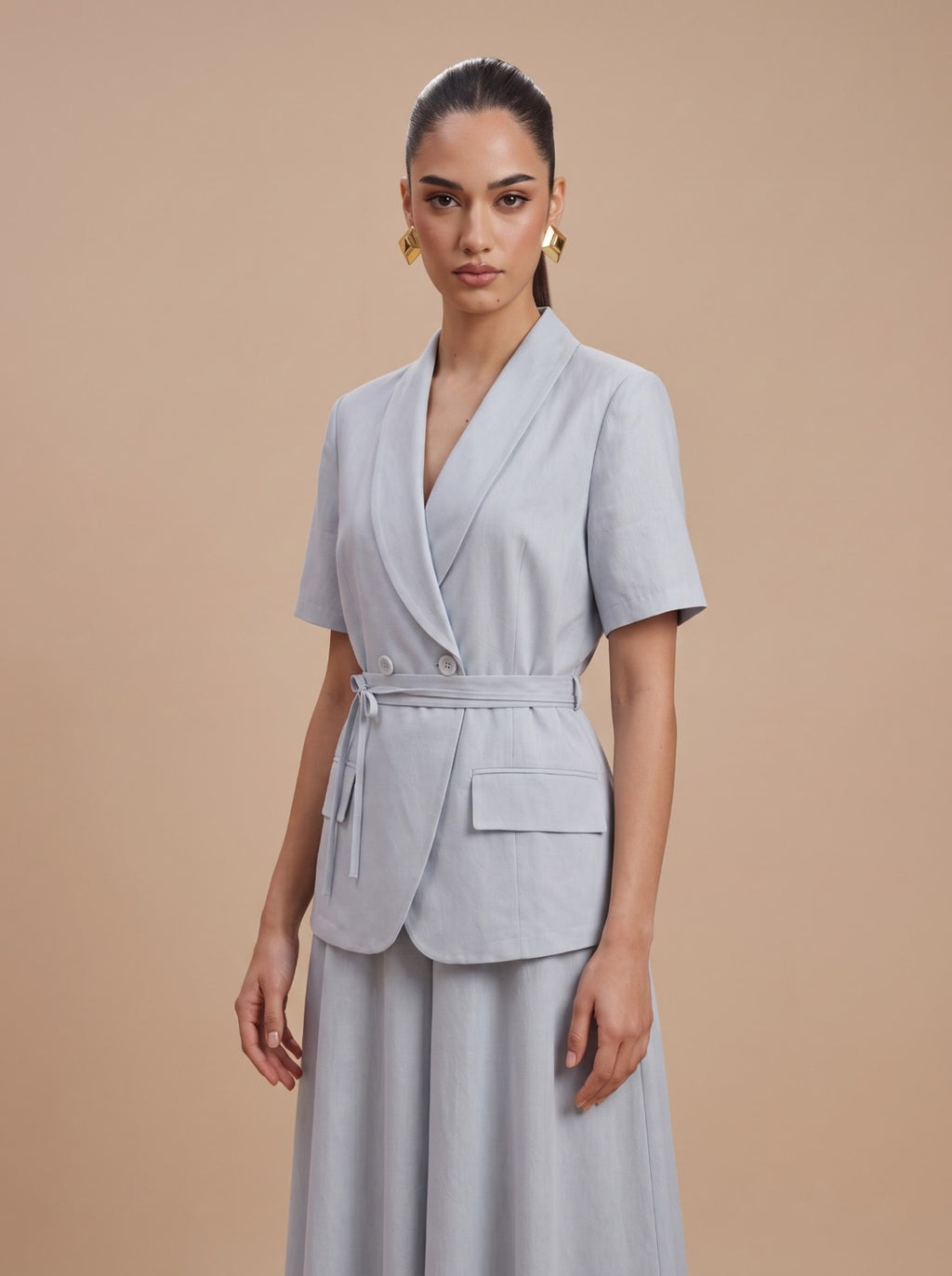 Double-Breasted Blazer Top & Skirt LIGHT BLUE Co-ord Set