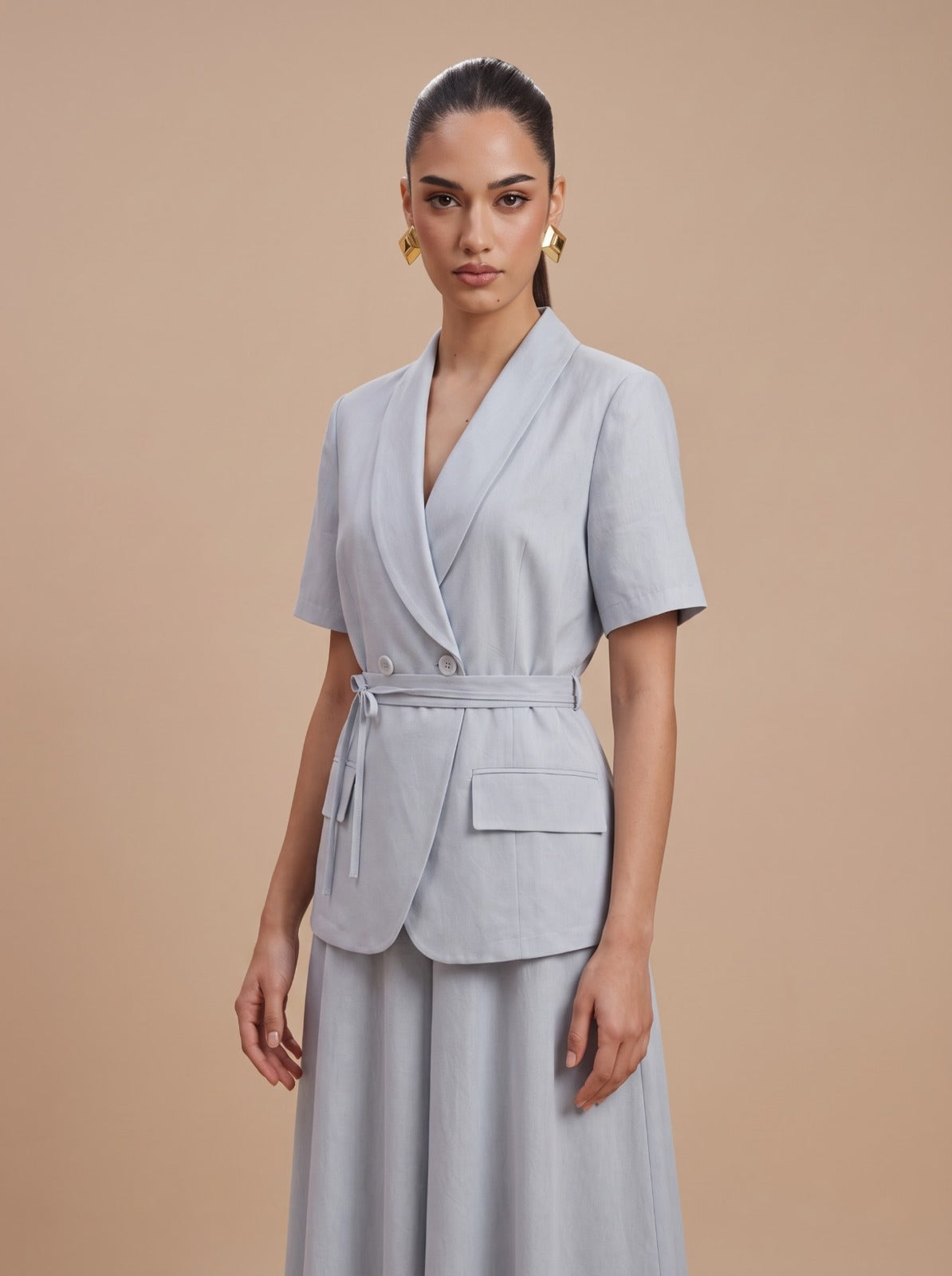Double-Breasted Blazer Top & Skirt LIGHT BLUE Co-ord Set