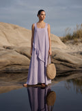 Asymmetric Ruffle Lavender Midi Dress