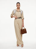 Printed Scarf Shirt & Wide-Leg Trousers Light beige 3-Piece Set