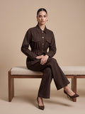 Belted Contrast-Stitch Jacket & Trousers brown Co-ord Set