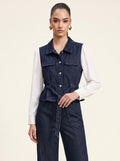 Belted Heavy Denim Vest Top & Wide-Leg Trousers Indigo 2-Piece Set