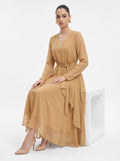 Belted nude brownChiffon Co-ord Top & Skirt Set
