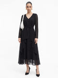 Belted Chocolate black Chiffon Co-ord Top & Skirt Set
